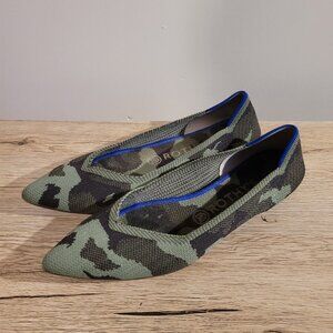 Rothy's The Point ballet flats in the Olive Camo knit pattern SZ 8